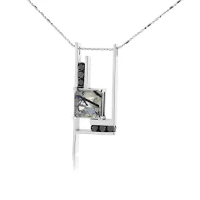 Tourmilated Quartz and Black Diamond Geometric Pendant