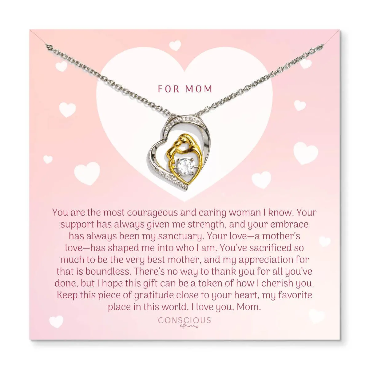 Unbreakable Bond - Mother & Child Crystal Heart Pendant with Clear Quartz