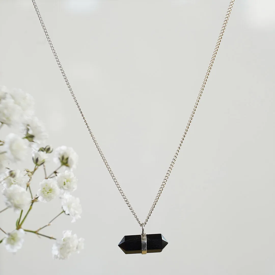 Unity Silver Necklace with Double-Direction Black Obsidian Crystal