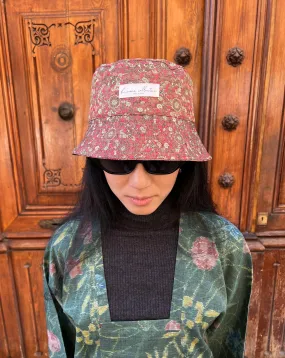 UPCYCLED KIMONO BUCKET HAT・AKA HANAGARA 赤花柄