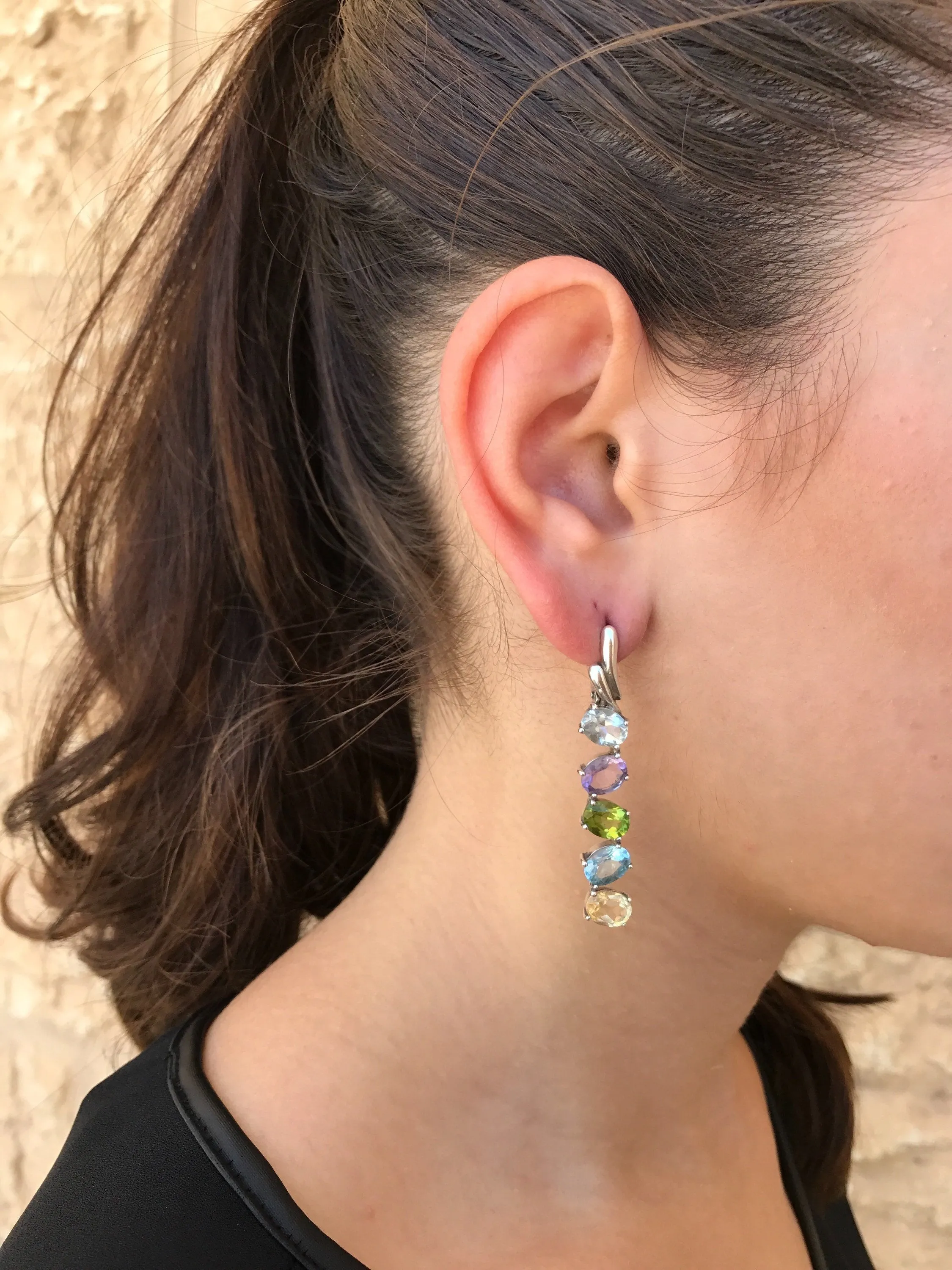 Vertical Gemstone Earrings, Natural Topaz Earrings, Natural Multi Gemstone Earrings