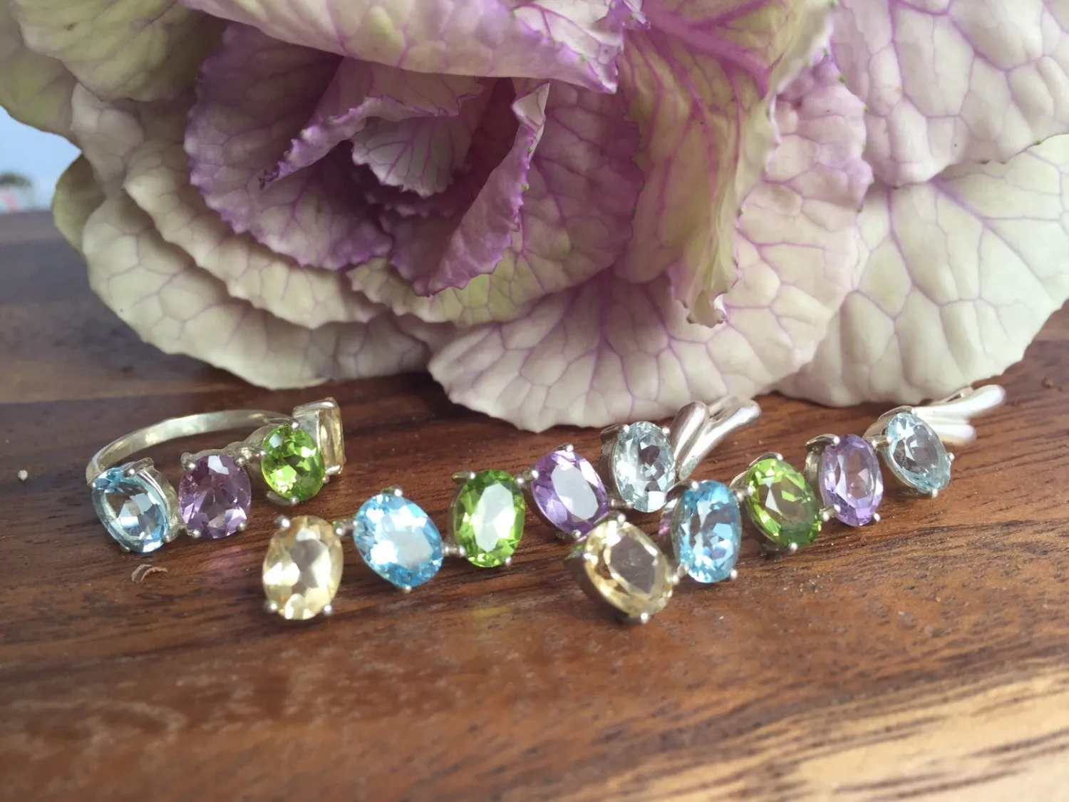 Vertical Gemstone Earrings, Natural Topaz Earrings, Natural Multi Gemstone Earrings