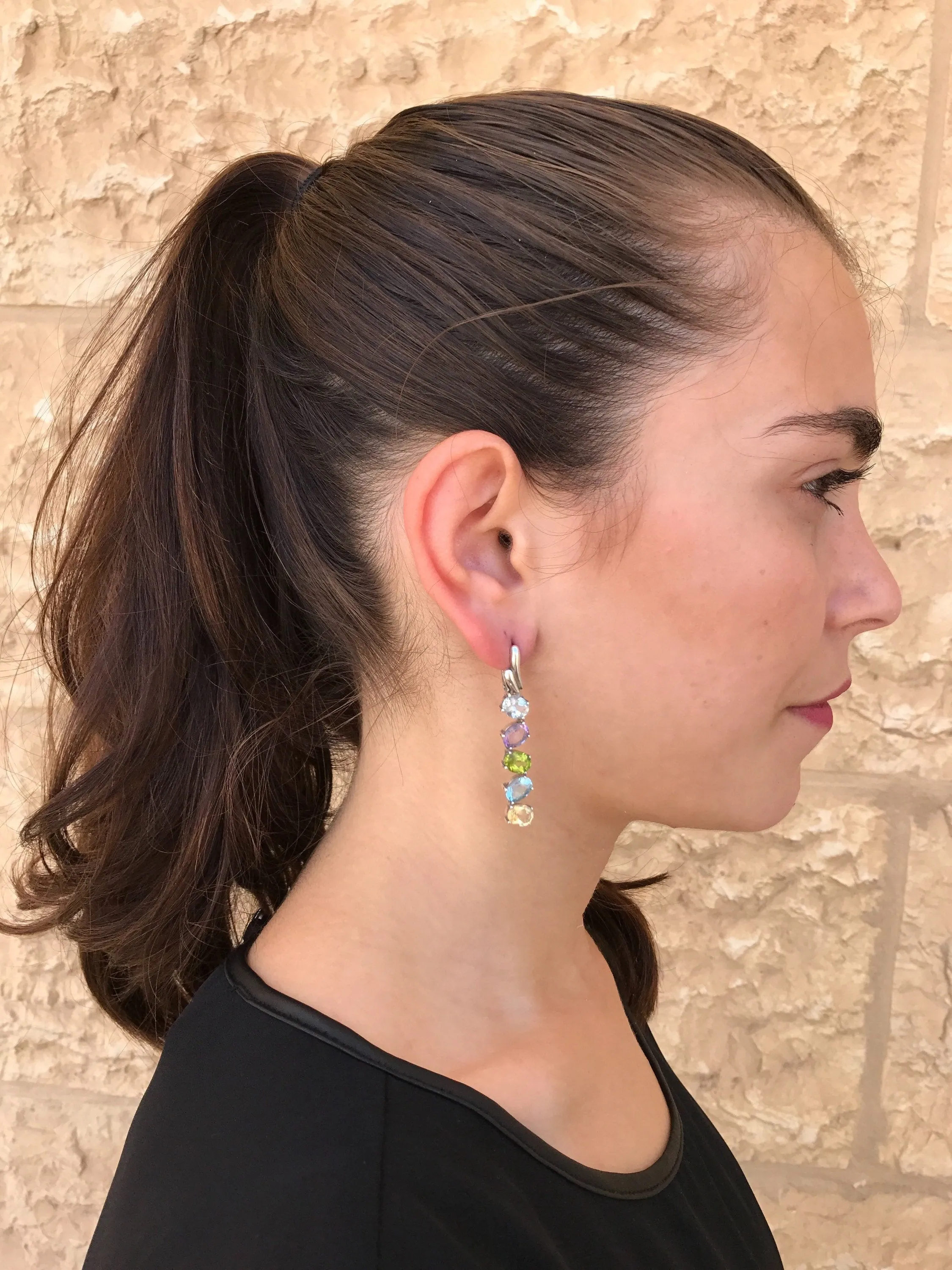 Vertical Gemstone Earrings, Natural Topaz Earrings, Natural Multi Gemstone Earrings