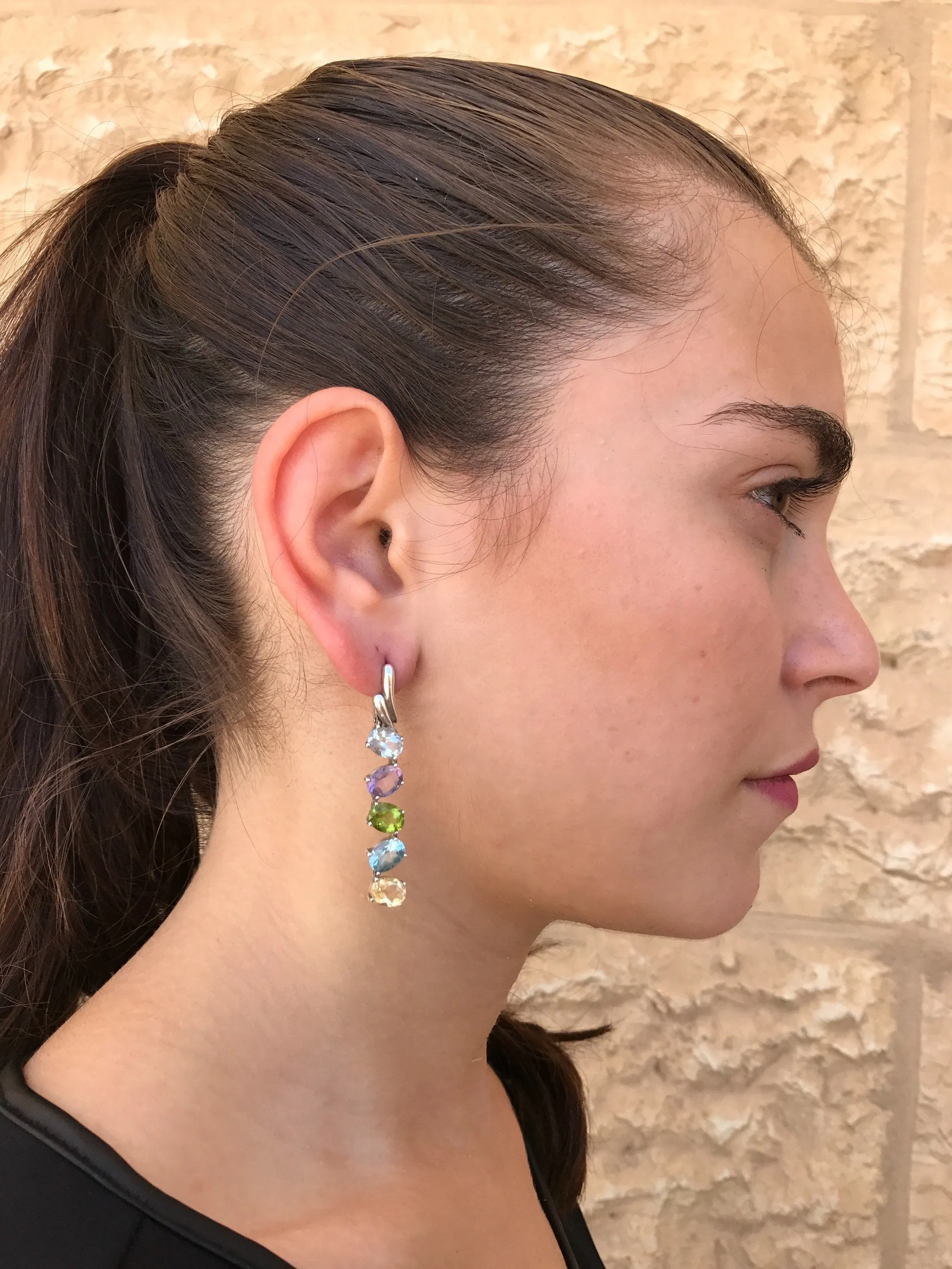 Vertical Gemstone Earrings, Natural Topaz Earrings, Natural Multi Gemstone Earrings