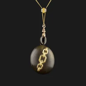 Victorian 10K Gold Gutta Percha Locket Muff Guard Necklace