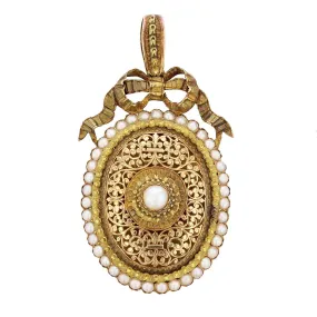 Victorian Yellow Gold Pearl French Oval Locket
