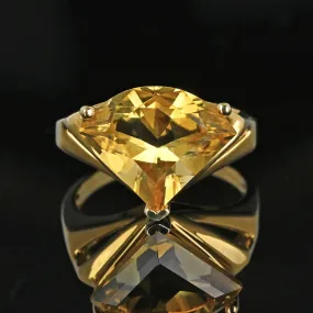 Vintage 14K Gold 6.5 CTW Trillion Cut Citrine Ring