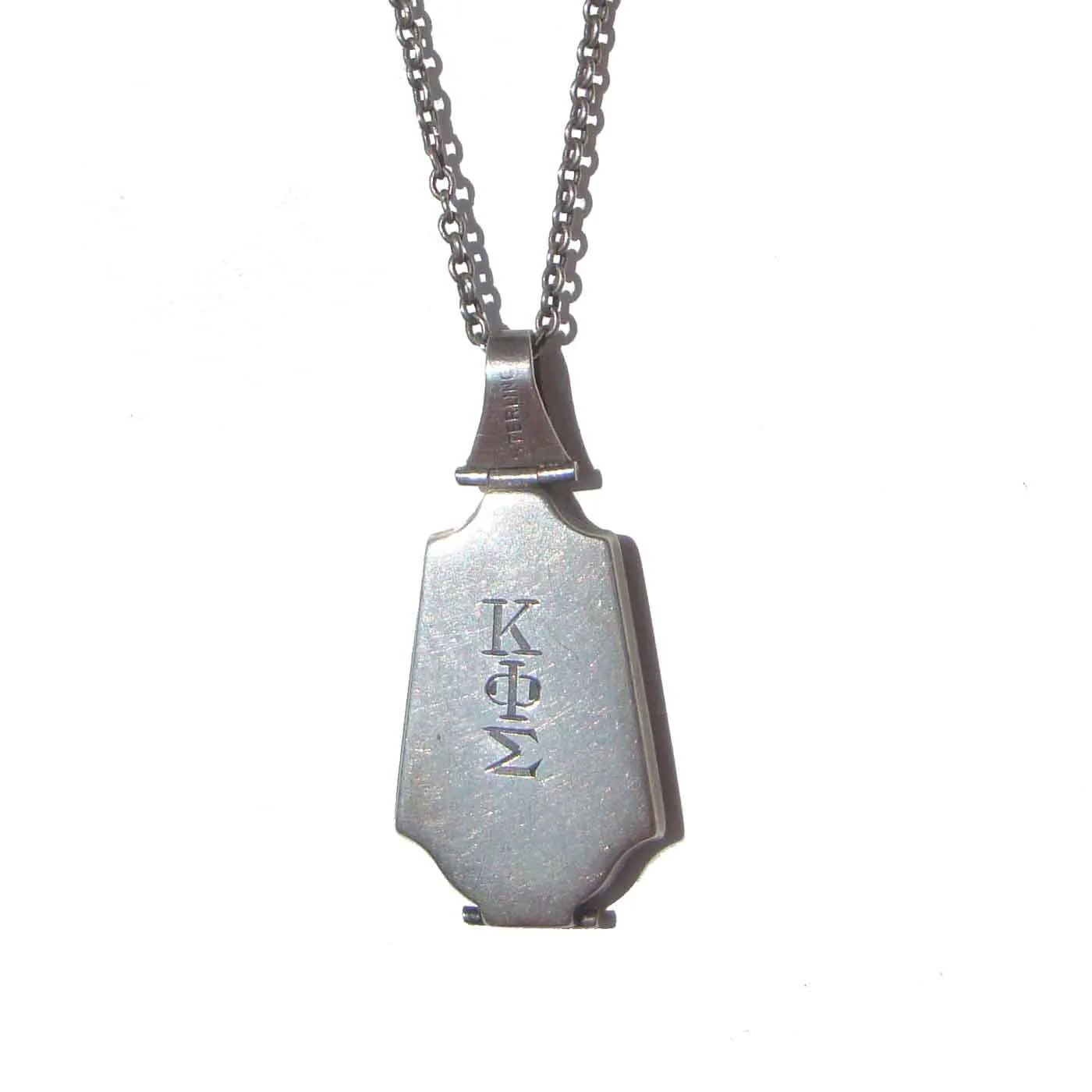 Vintage 30s Sterling Silver Sorority Photo Locket Necklace - Kappa Phi Sigma