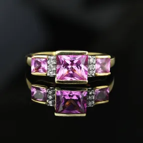 Vintage Diamond Cushion Cut Pink Sapphire Ring in 10K Gold