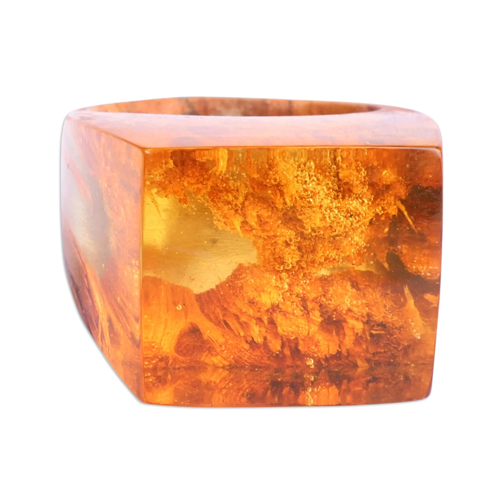 Warm-Toned Resin and Armenian Pear Wood Cocktail Ring - Summer Energy | NOVICA