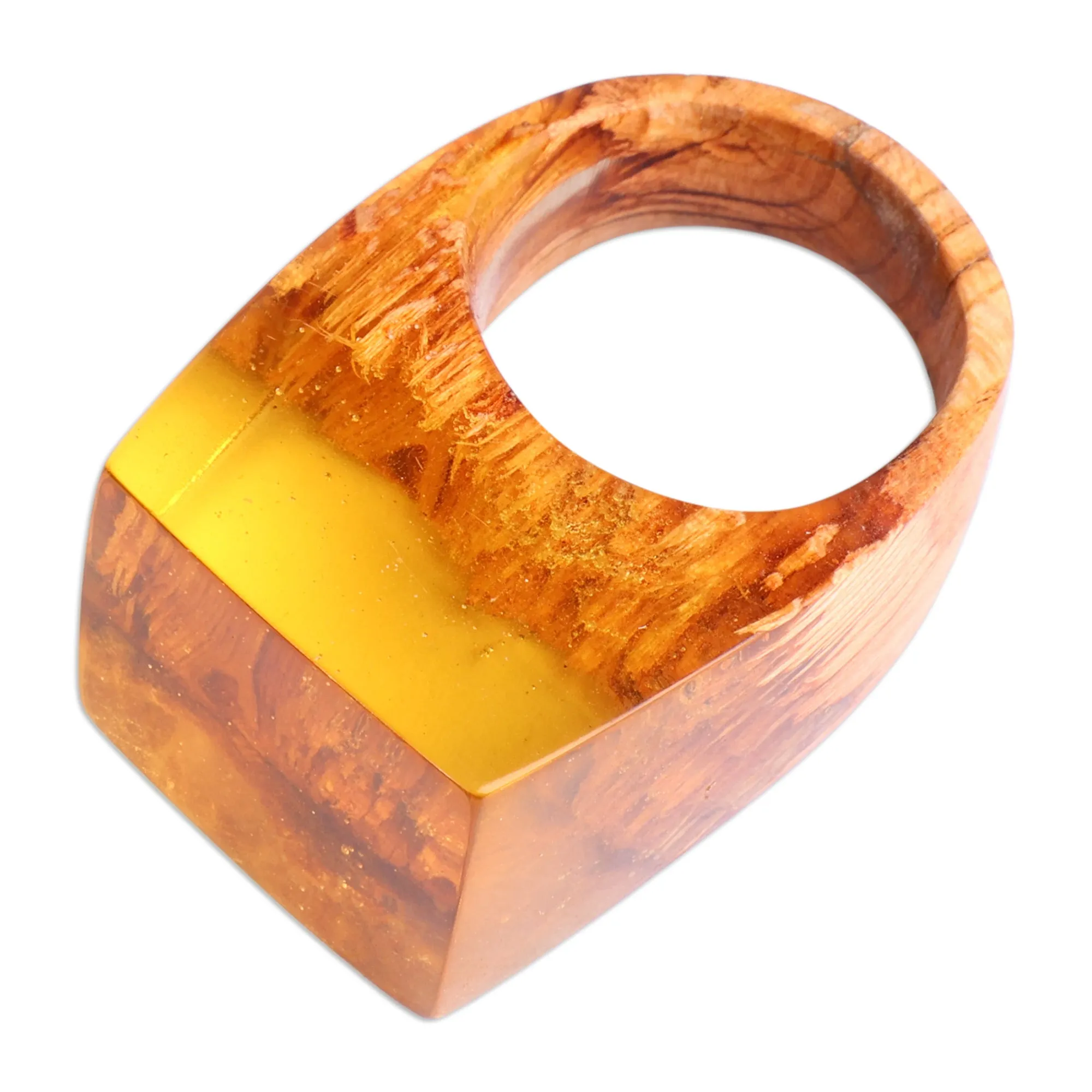 Warm-Toned Resin and Armenian Pear Wood Cocktail Ring - Summer Energy | NOVICA