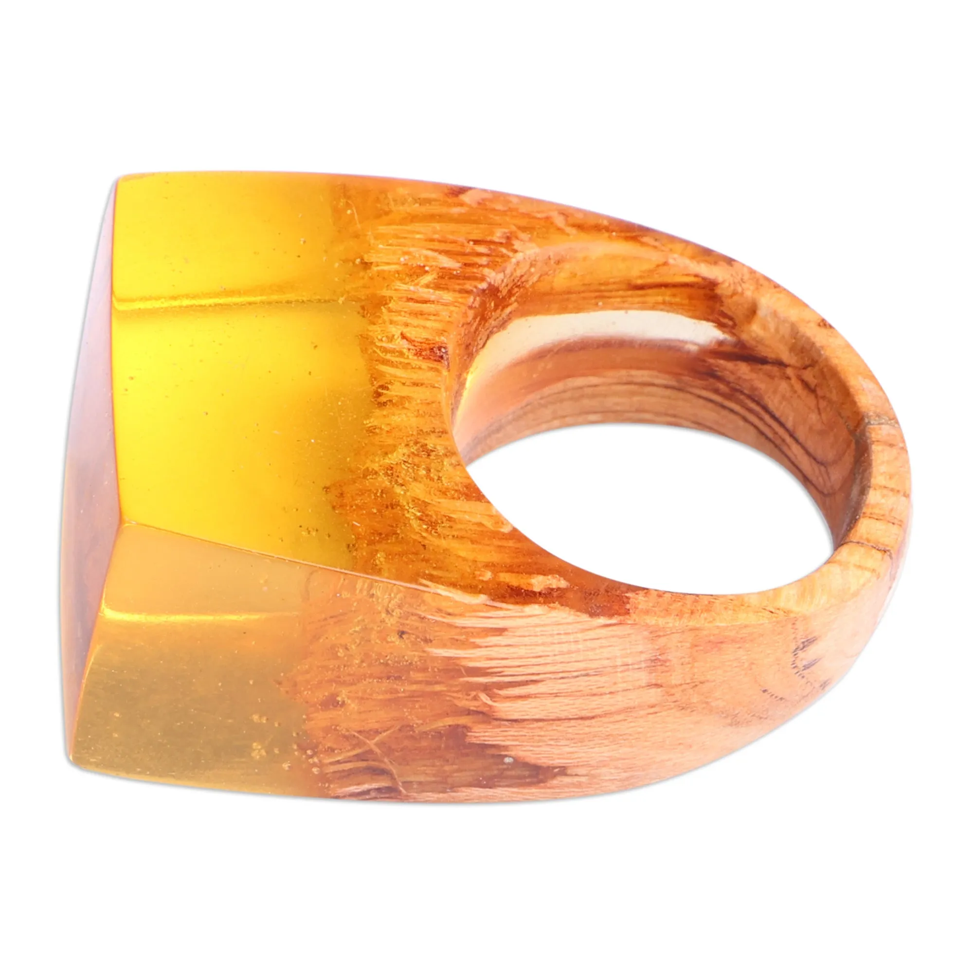 Warm-Toned Resin and Armenian Pear Wood Cocktail Ring - Summer Energy | NOVICA