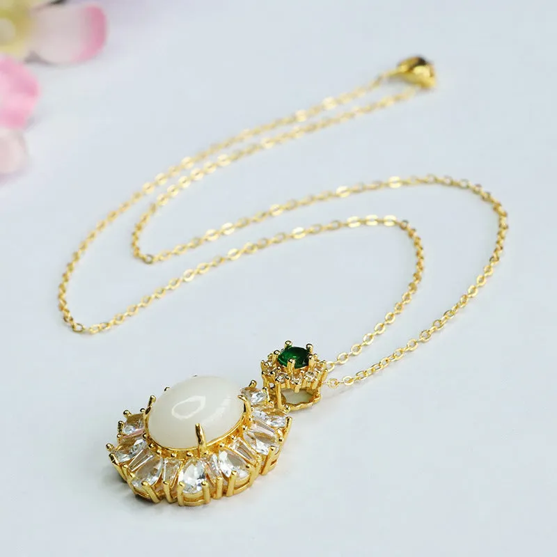 White Jade Pendant with Zircon Embellishments