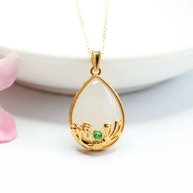 White Jade Phoenix Water Drop Necklace