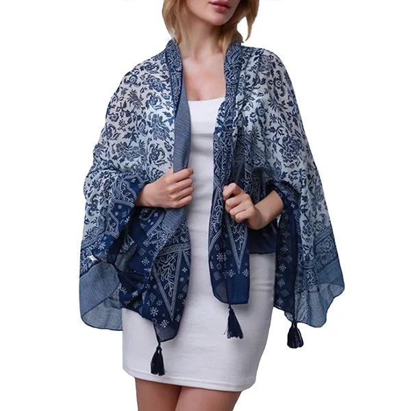 Womens Fashion Pashmina Scarf Wrap in a Beautiful Print with Tassels