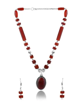 Yellow Chimes German Oxidized Silver Ethnic Black Quartz Beads Beautiful Handmade Designer Necklace Set with Earrings Jewellery Set for Women and Girls (Black)