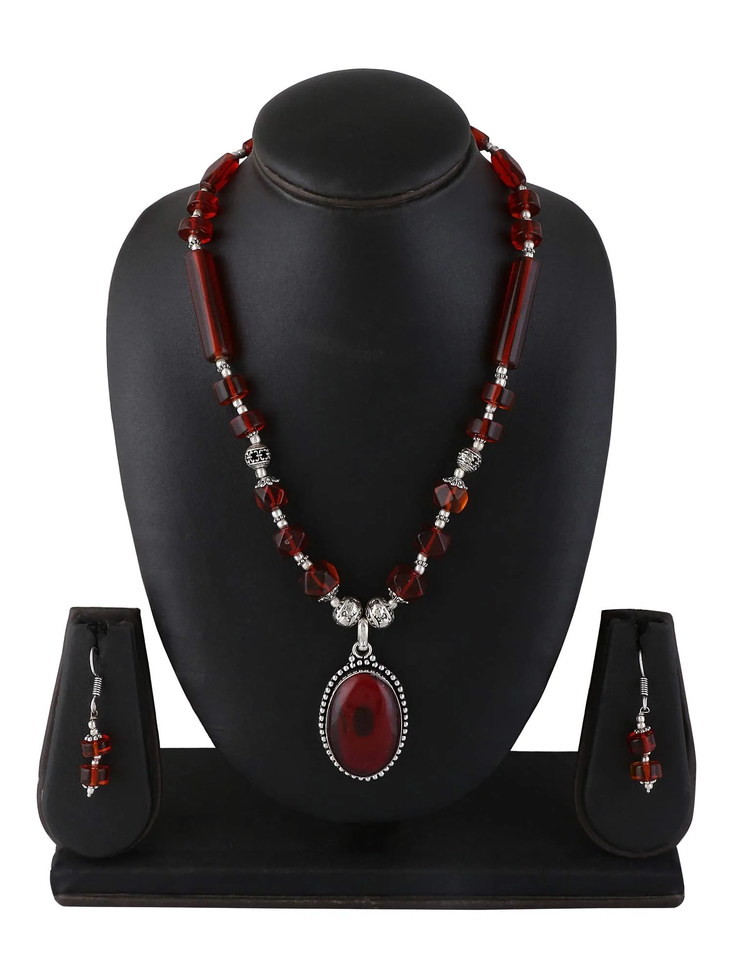 Yellow Chimes German Oxidized Silver Ethnic Black Quartz Beads Beautiful Handmade Designer Necklace Set with Earrings Jewellery Set for Women and Girls (Black)