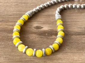 Yellow Silver Statement Long Bead Chunky Jade Necklace - Mollie