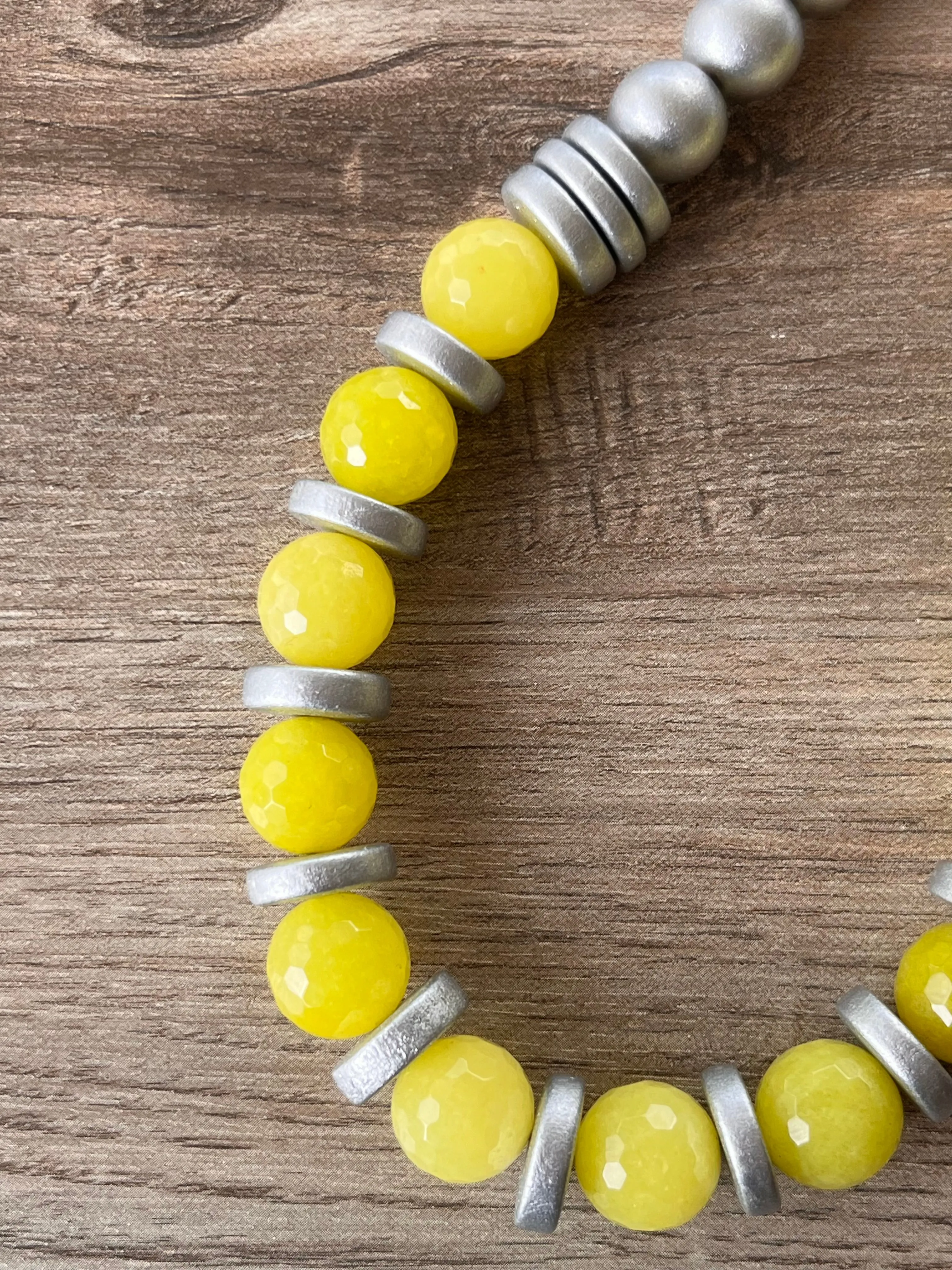 Yellow Silver Statement Long Bead Chunky Jade Necklace - Mollie
